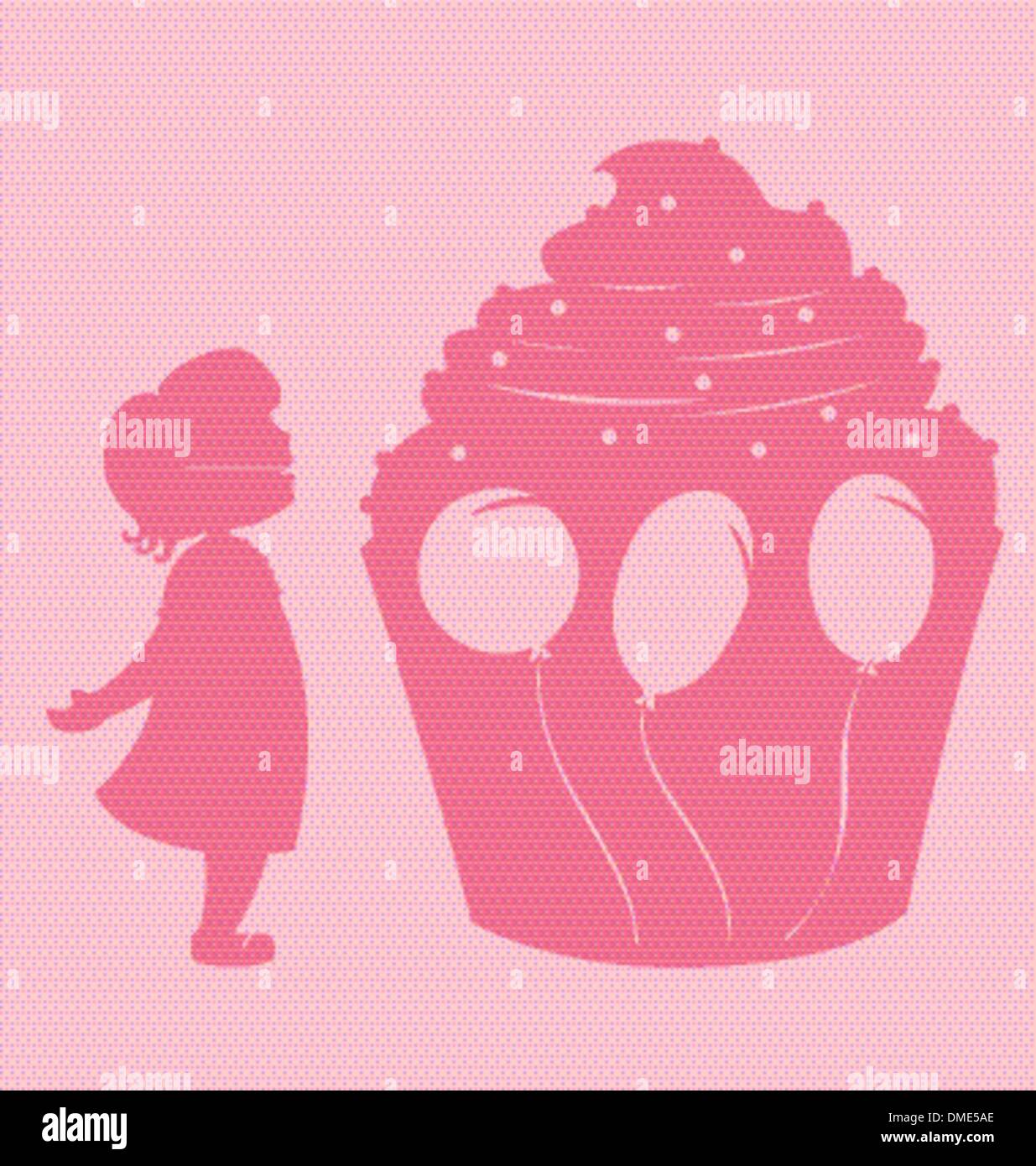 Chica y Cupcake Ilustración del Vector