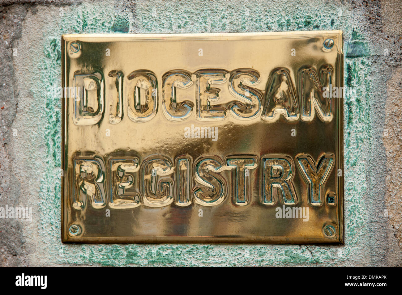 Placa de bronce Firmar Registro Diocesano Diócesis Foto de stock
