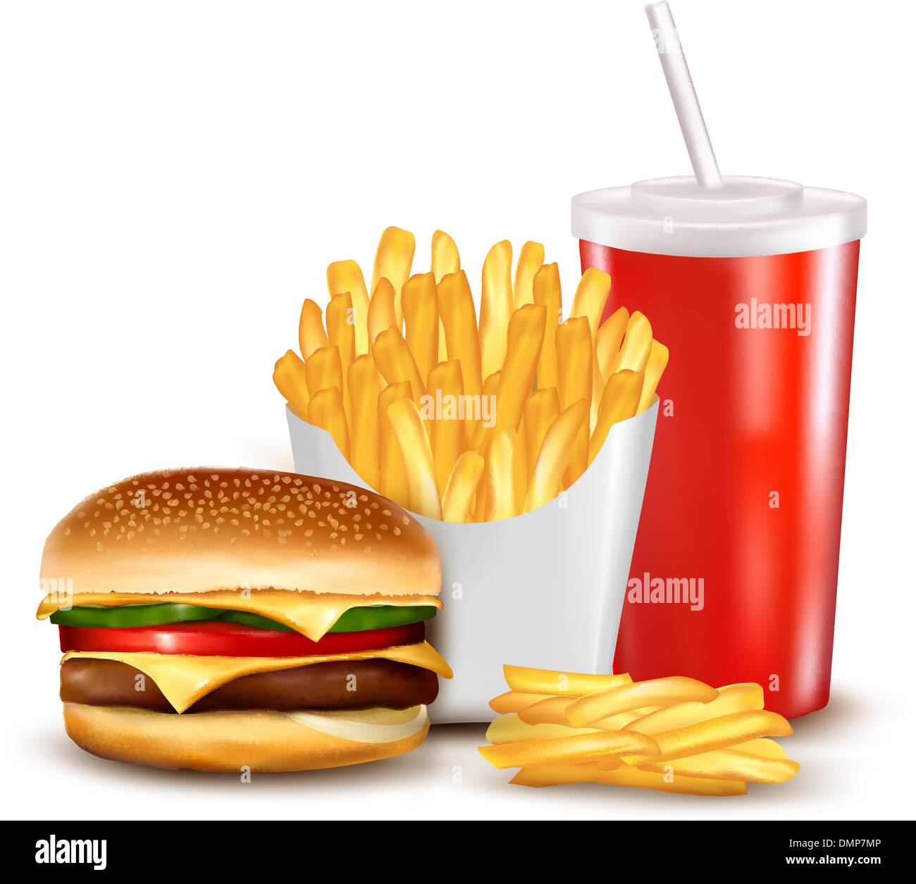 Grupo de productos de comida rápida. Ilustración vectorial. Ilustración del Vector