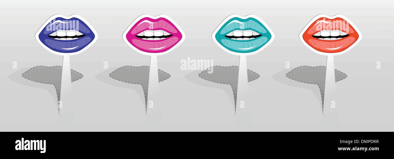 Pegatinas con labios de color Ilustración del Vector