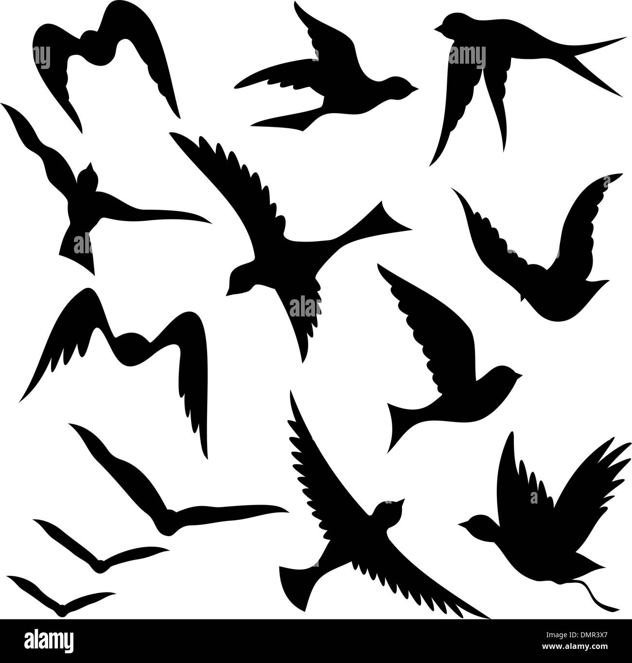 Siluetas de aves voladoras Ilustración del Vector