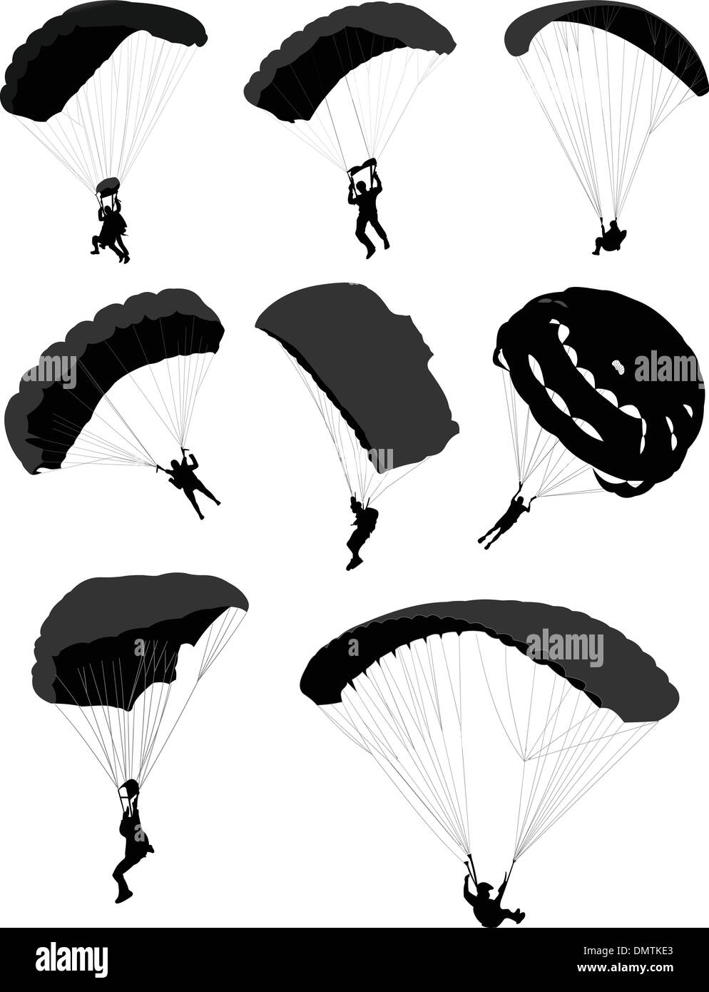 Gran conjunto de paracaidistas en vuelo Ilustración del Vector