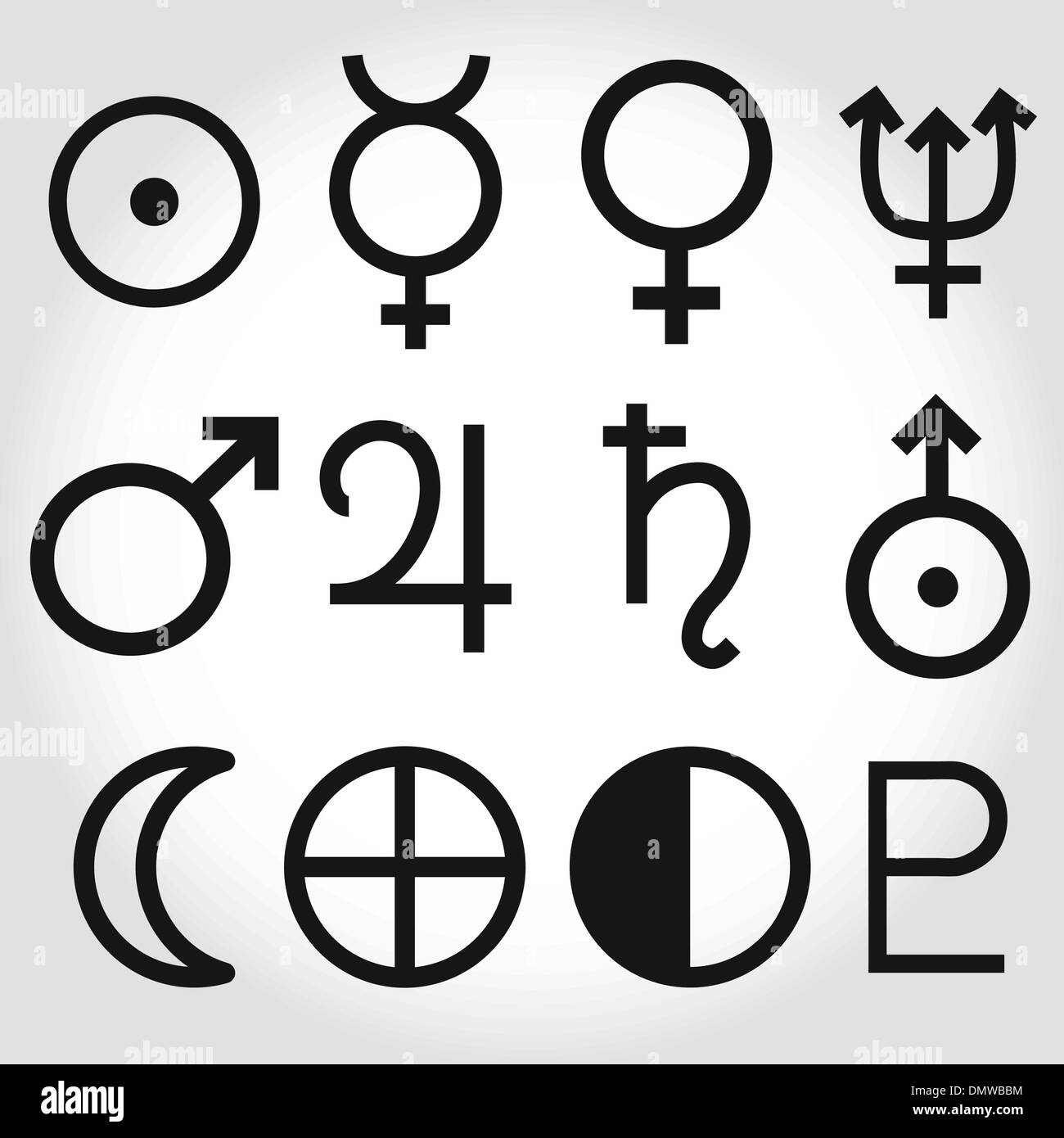 Zodíaco astrología y los símbolos de los planetas Imagen Vector de