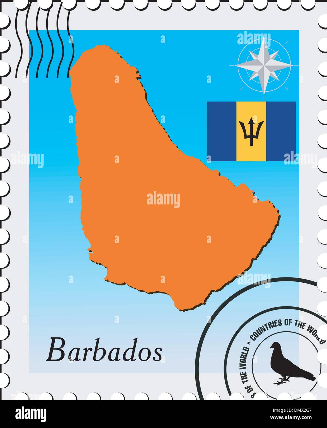 Sello con la imagen vectorial mapas de Barbados Imagen Vector de stock