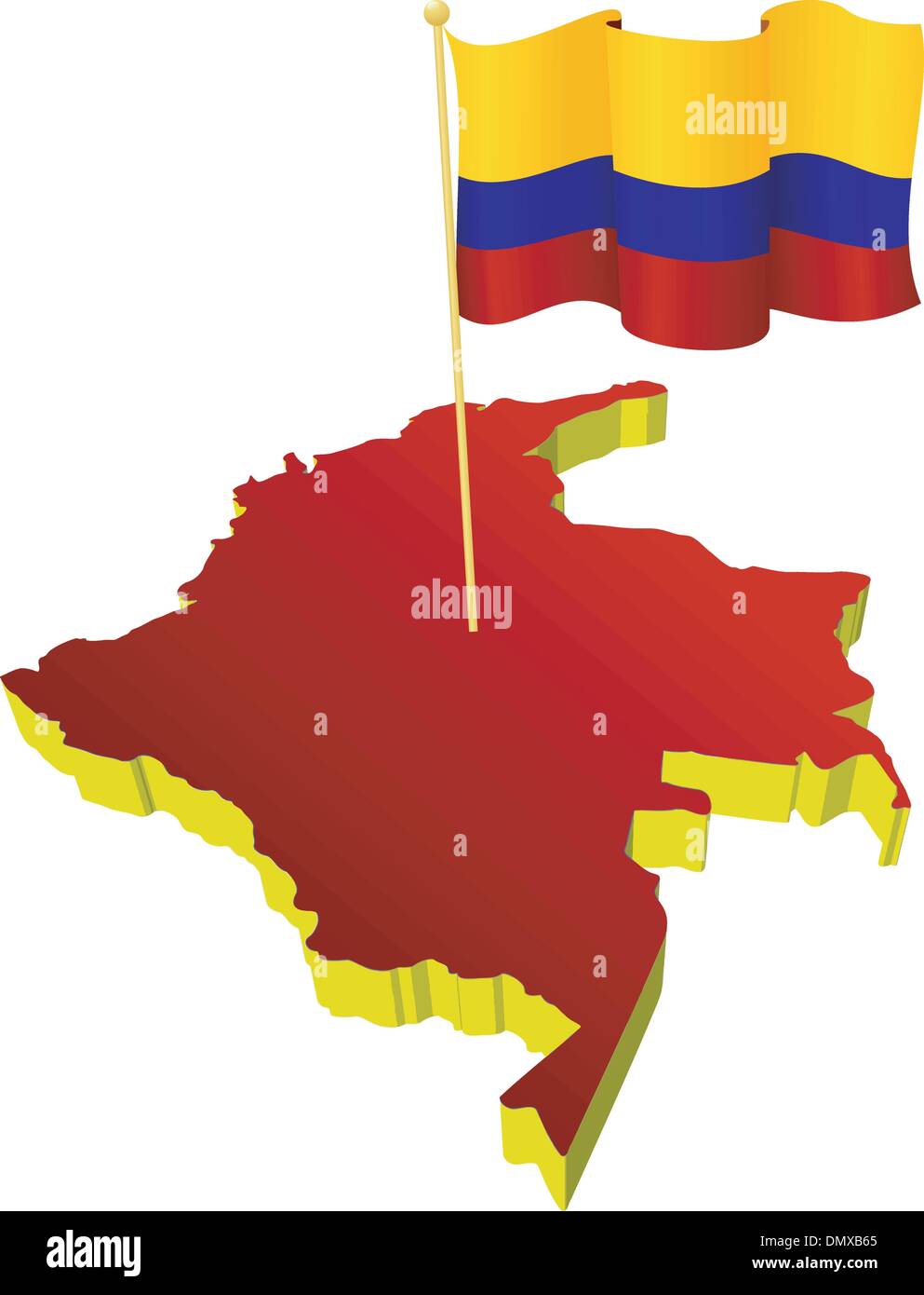 Mapa de imagen tridimensional de Colombia con la bandera nacional