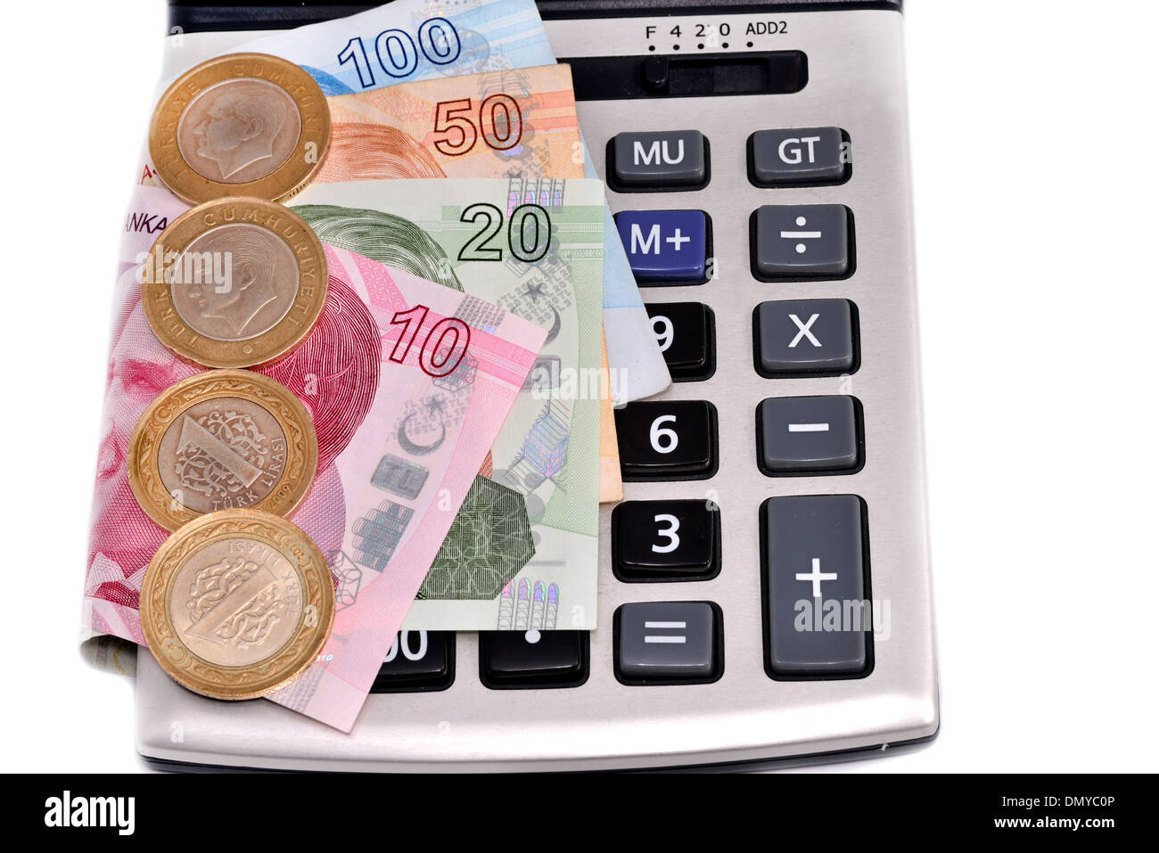 Una combinación de dinero y calculadora Fotografía de stock - Alamy
