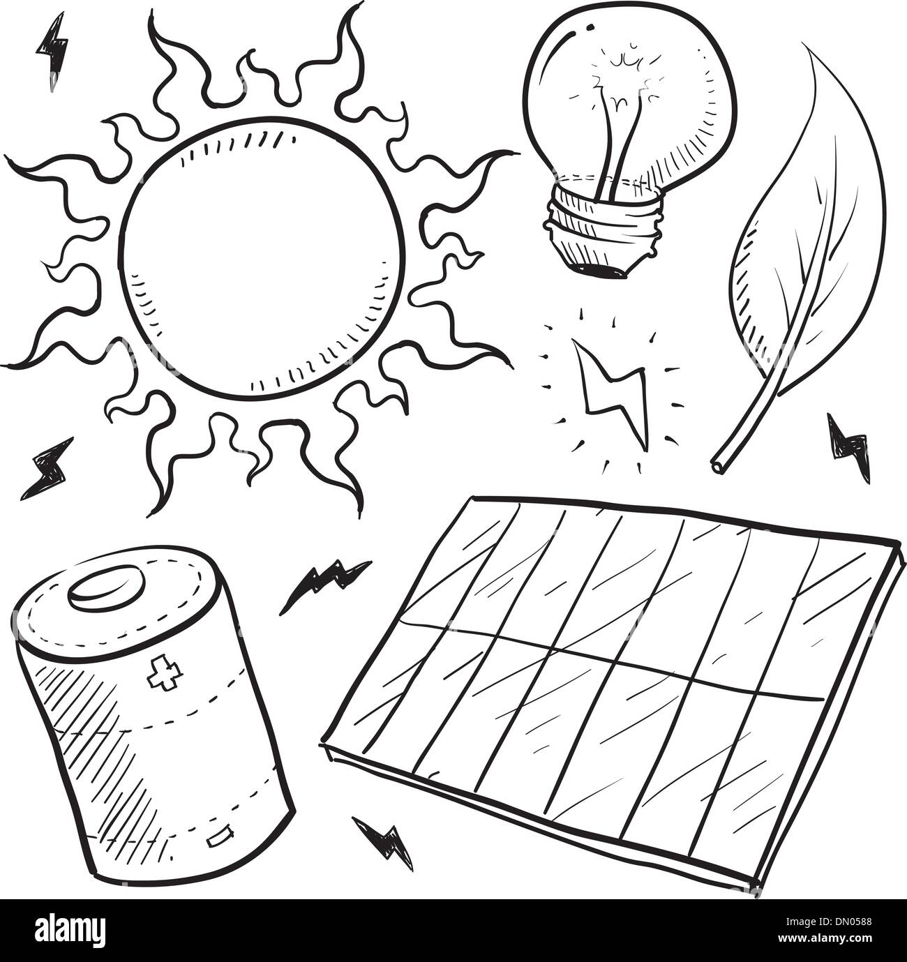 Dibujo de objetos vectoriales de energía solar Imagen Vector de stock -  Alamy