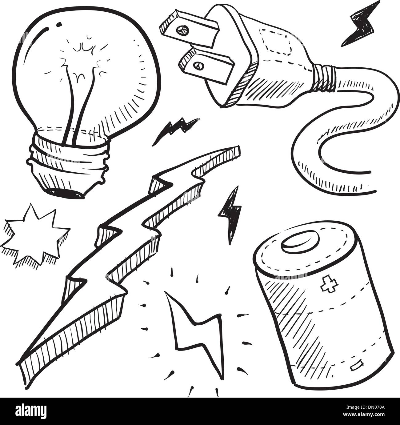 Dibujo de objetos de electricidad Imagen Vector de stock - Alamy