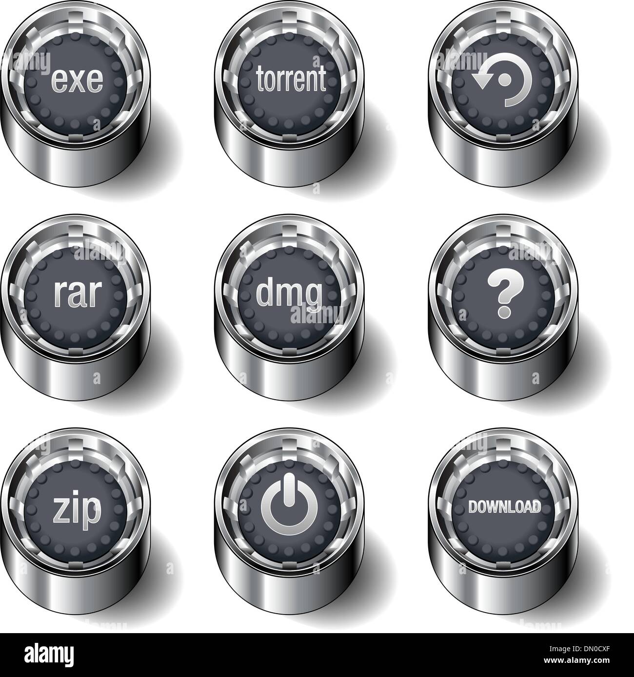 Tipos de archivo de descarga de Internet conjunto de botones de goma Ilustración del Vector