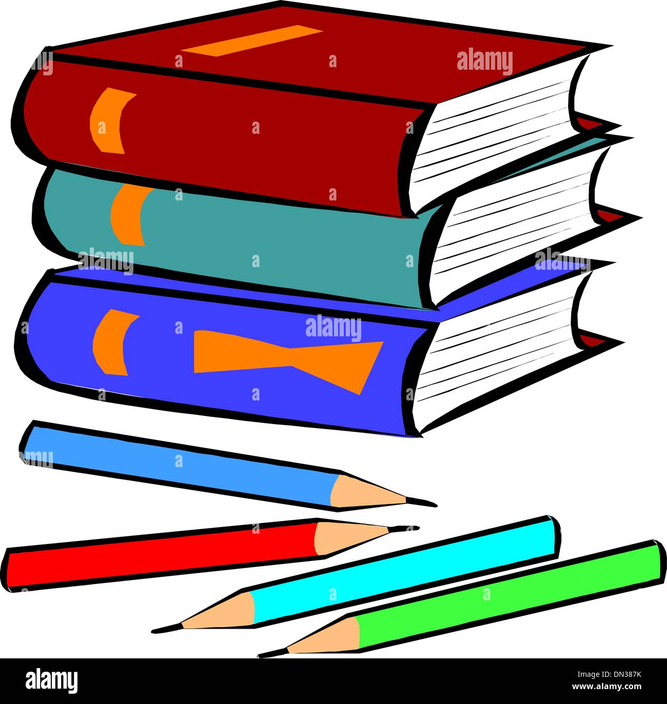 Los libros y los lápices Imagen Vector de stock - Alamy