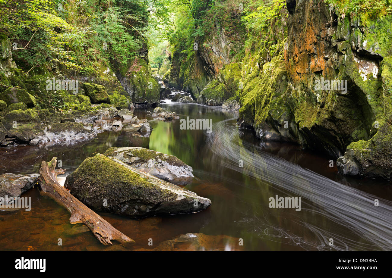 Conwy río corriendo a través del Fairy Glen, Betws-y-Coed, el Parque Nacional de Snowdonia, Gales. Otoño (septiembre de 2013). Foto de stock