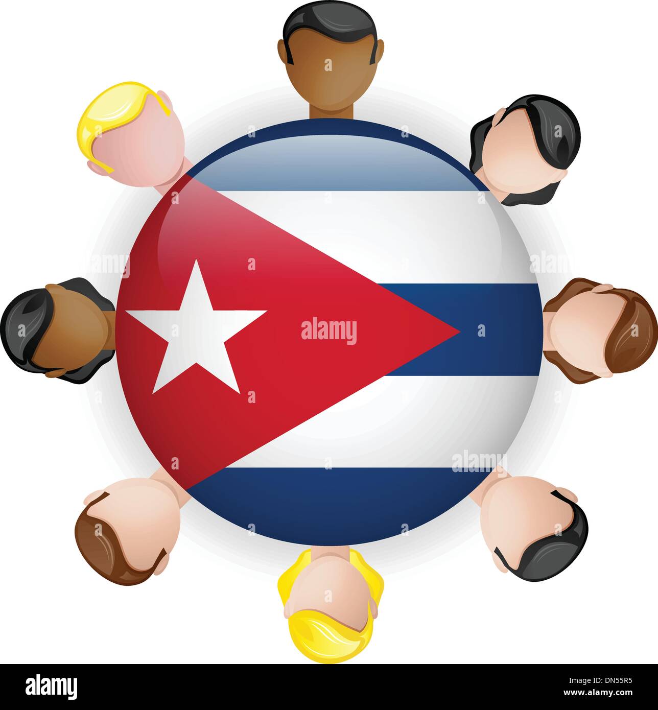 Cuba botón marca el trabajo en equipo de grupo de personas Ilustración del Vector