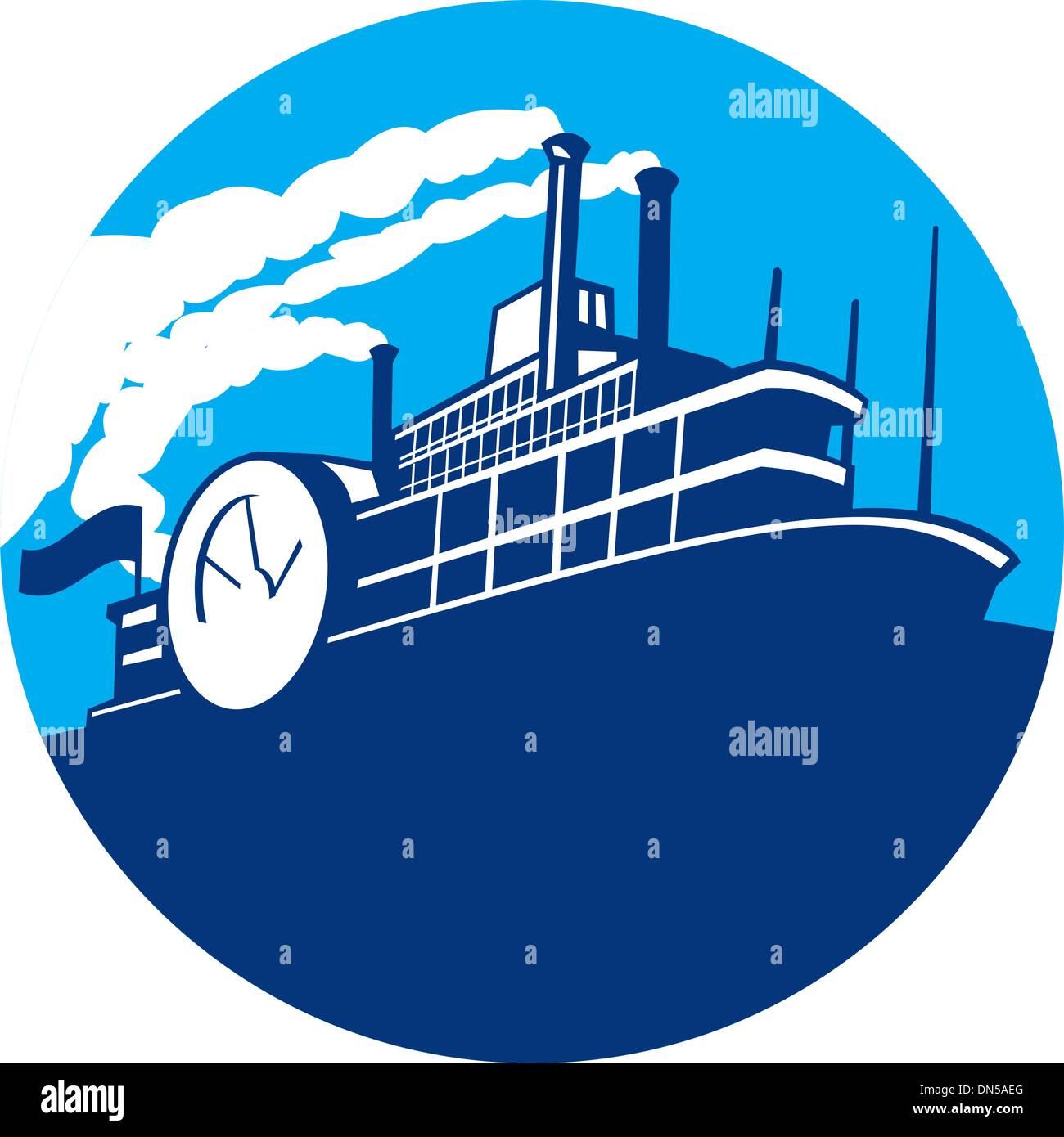 Steamboat Ferry barco de pasajeros Retro Ilustración del Vector