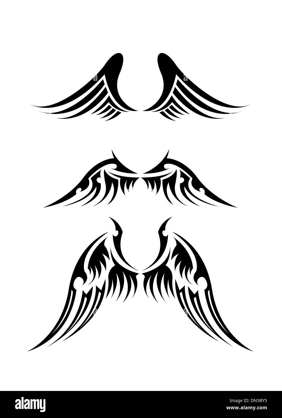 Conjunto de iconos de alas blancas negras. alas de angel. alas de plumas.  ilustración vectorial