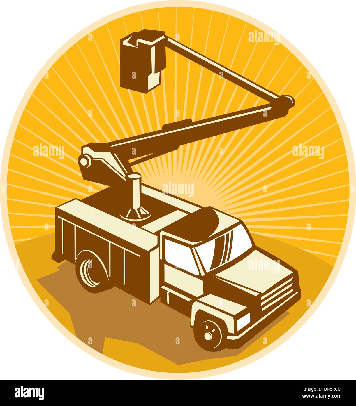 Cherry Picker cubo camión Acceso Equipo Retro Ilustración del Vector