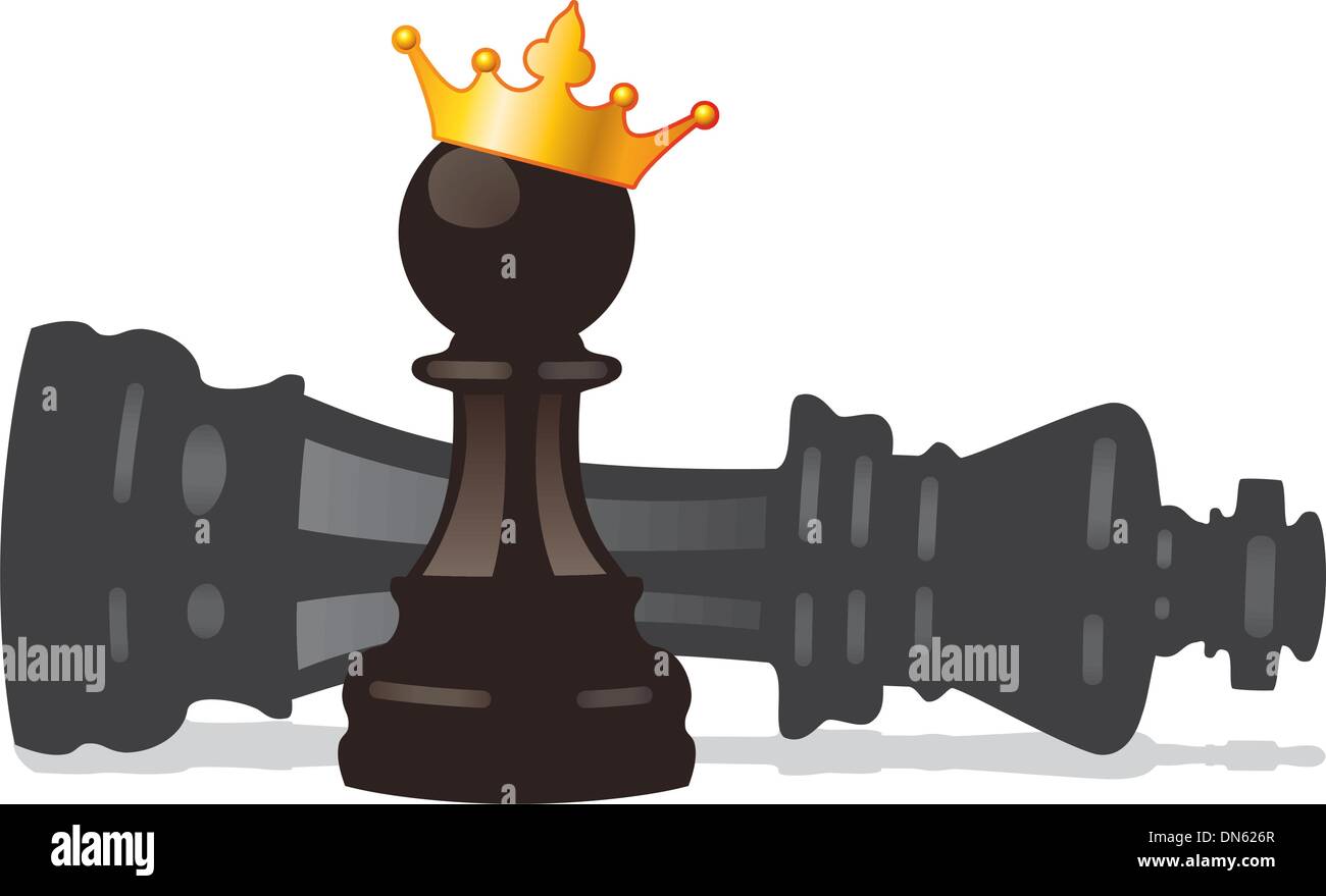 Vector peón de ajedrez con corona de oro y derrotó al rey Ilustración del Vector
