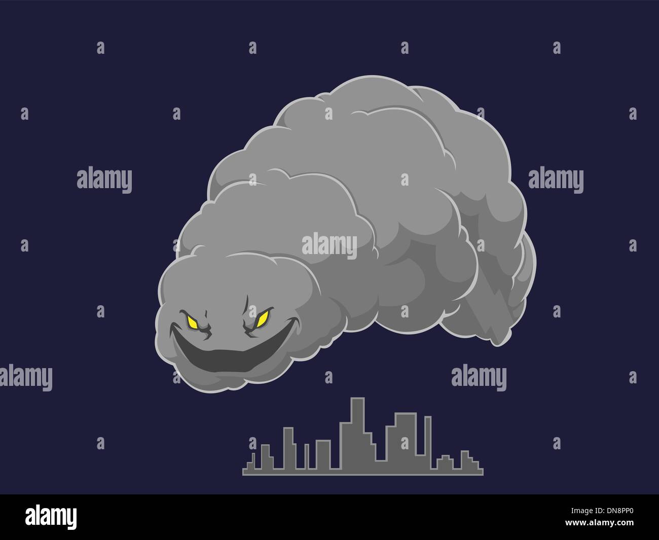 Nubes de tormenta atacar una ciudad Ilustración del Vector