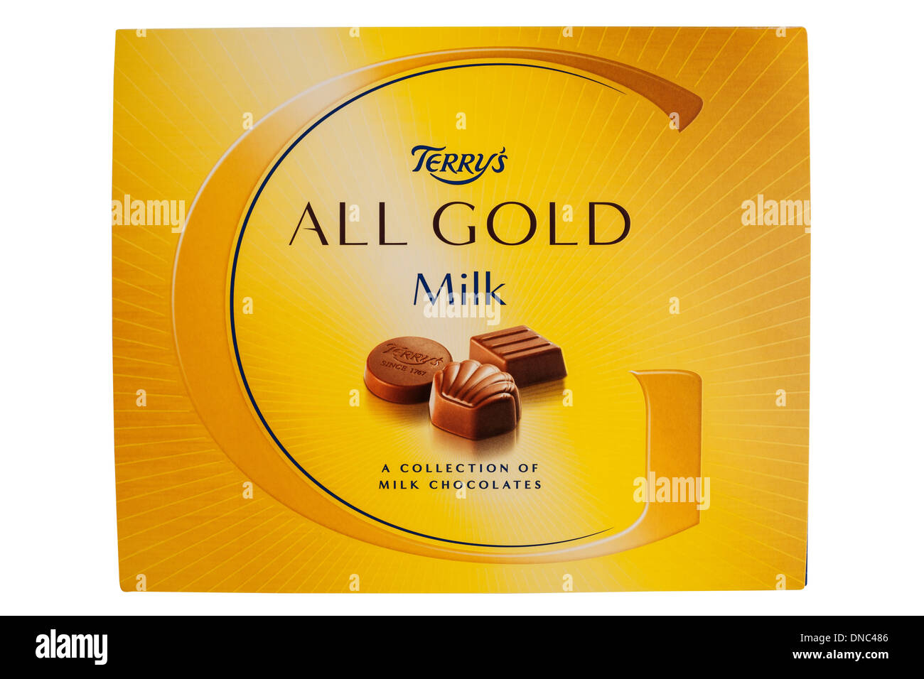 Un cuadro de Terry de todo el oro chocolate leche sobre un fondo blanco. Foto de stock