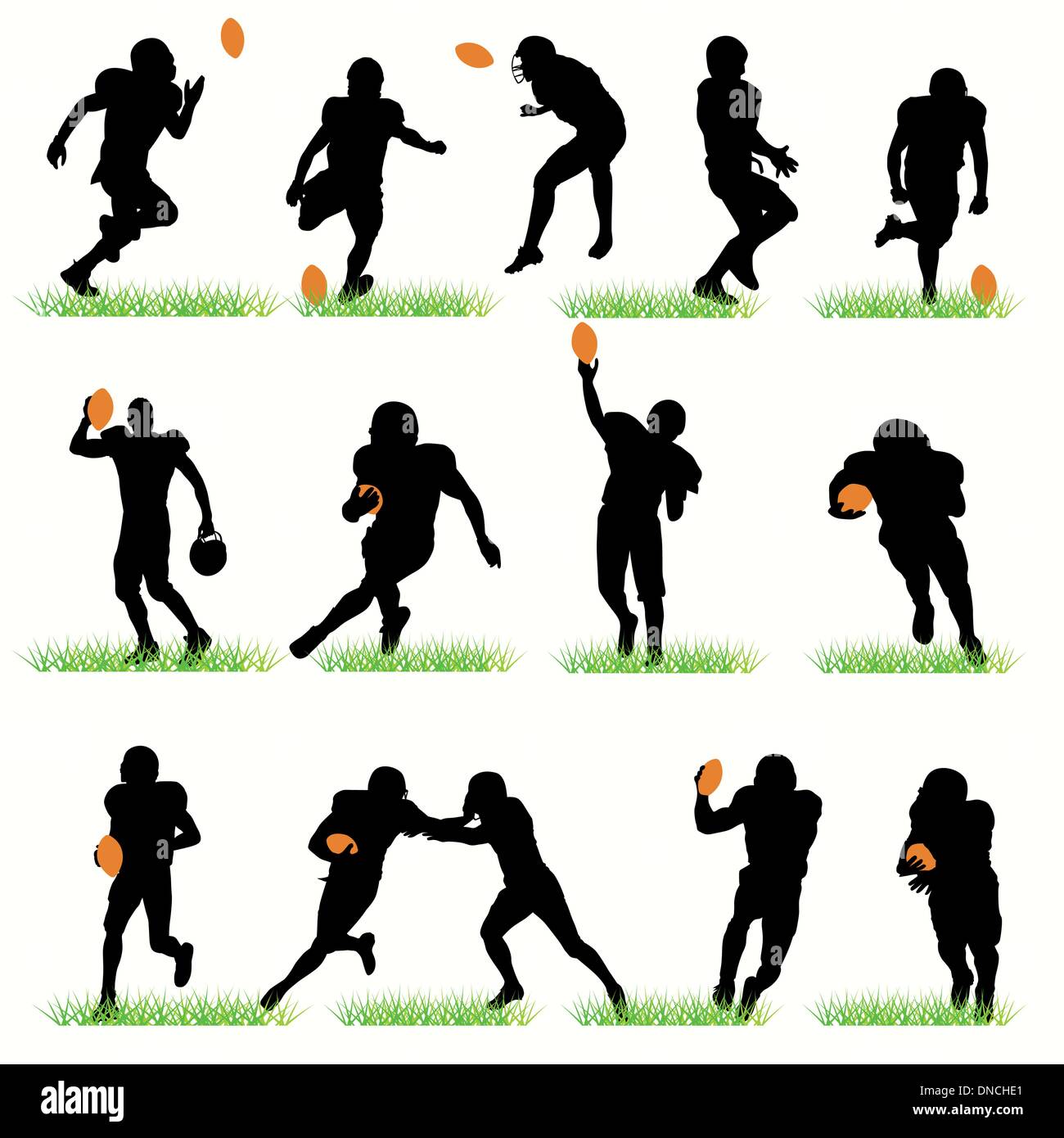 Conjunto de siluetas de jugadores de fútbol americano Ilustración del Vector