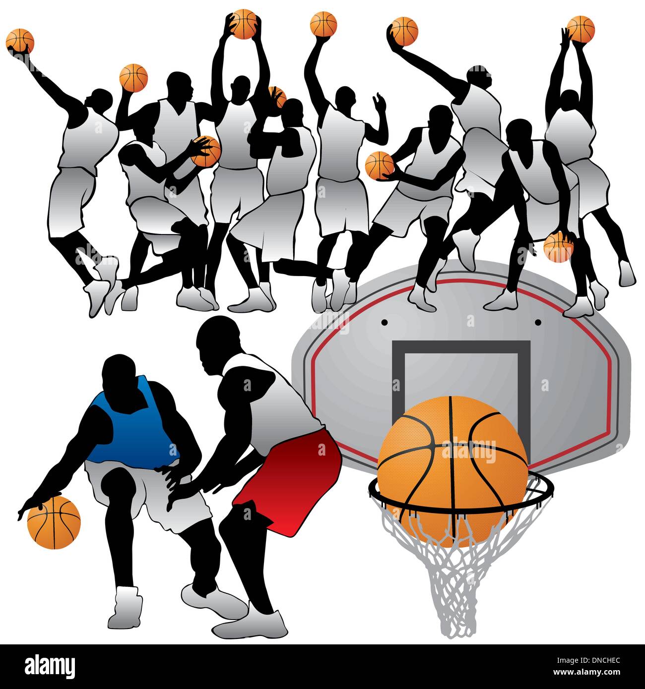 Jugadores de baloncesto siluetas set Ilustración del Vector