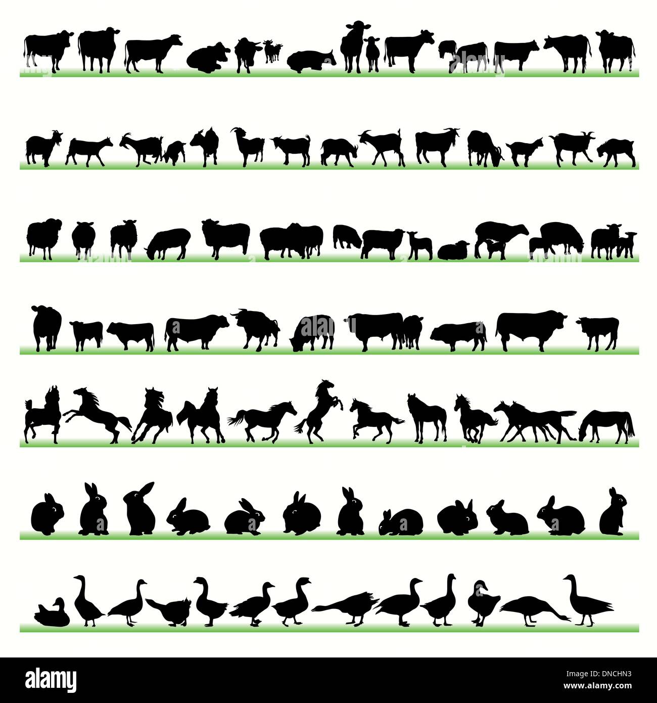 Conjunto de siluetas de animales de granja Ilustración del Vector