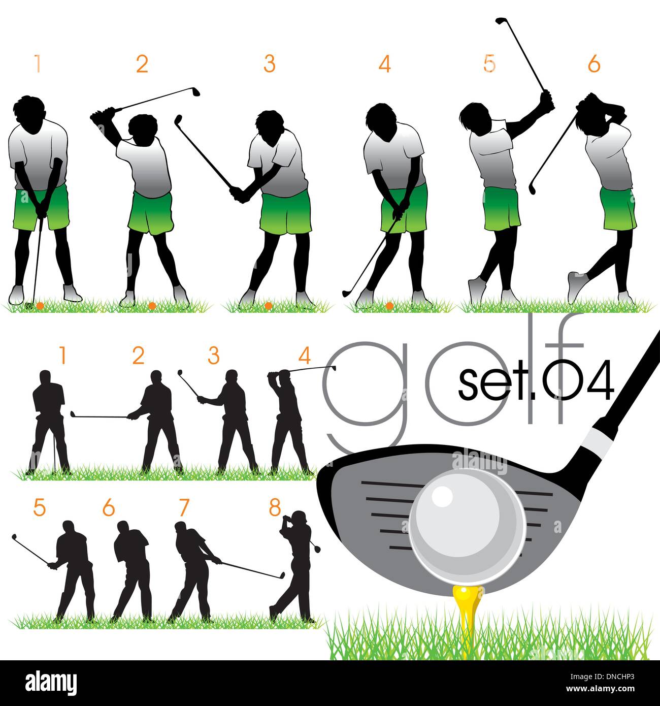 Los jugadores de golf siluetas Set Ilustración del Vector