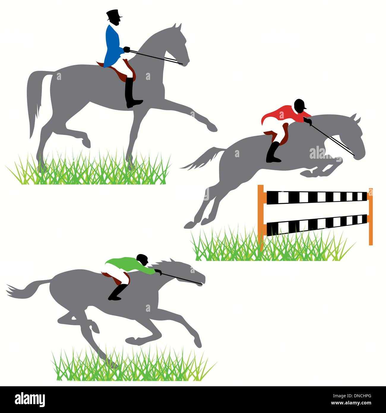 32 caballos siluetas Set Ilustración del Vector