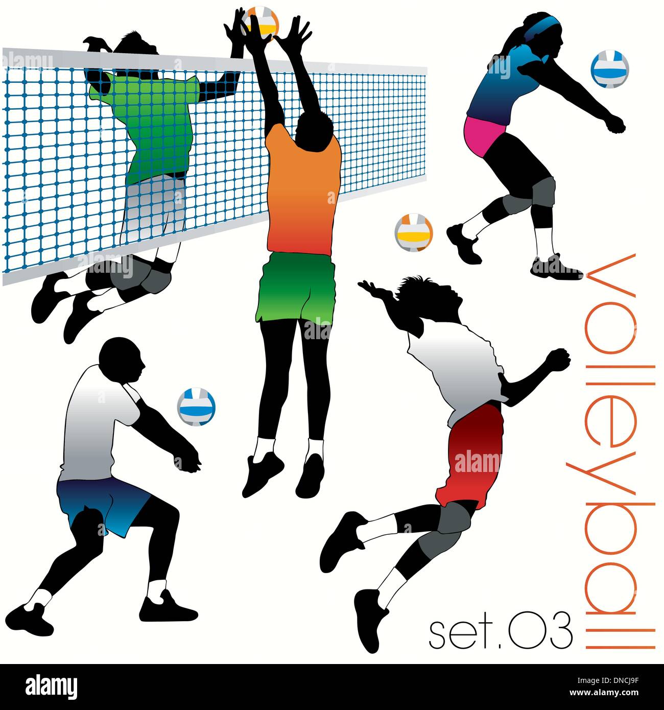 Jugadores de voleibol siluetas Set Ilustración del Vector
