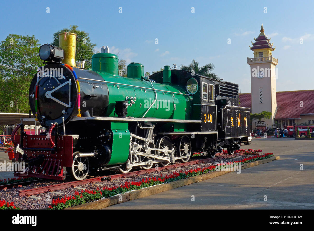 Locomotora de vapor construida suizo en Chiang Mai, Tailandia Foto de stock