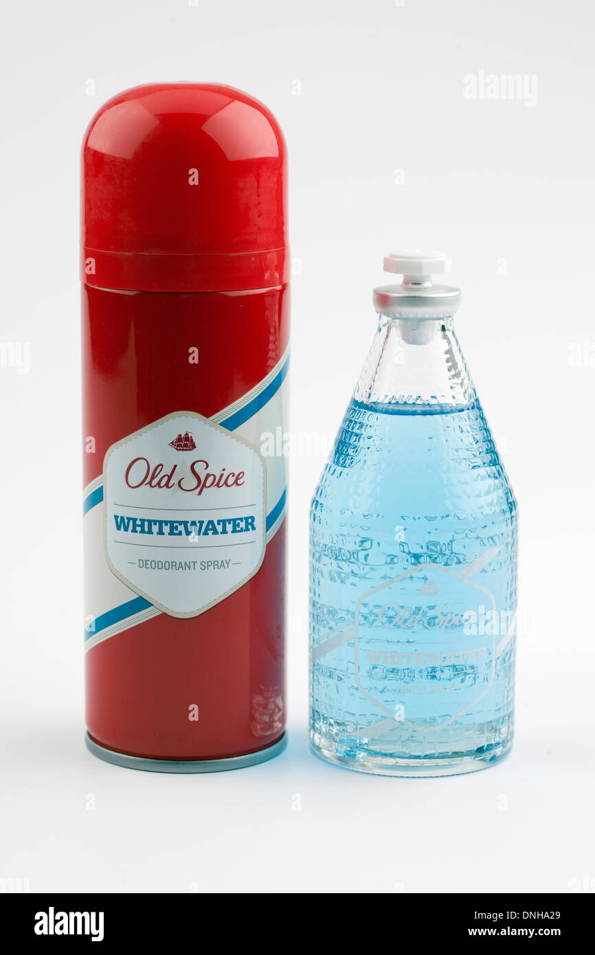 Old spice desodorante body spray de agua blanca y aftershave Foto de stock