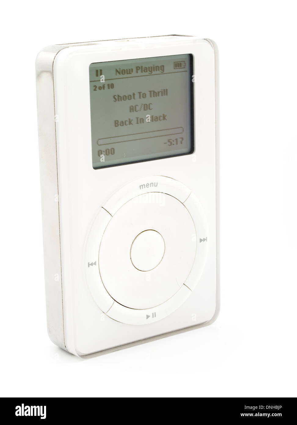 1ª generación de iPod de Apple lanzado en octubre 23, 2001 en blanco icónico dispositivo de música portátil Foto de stock