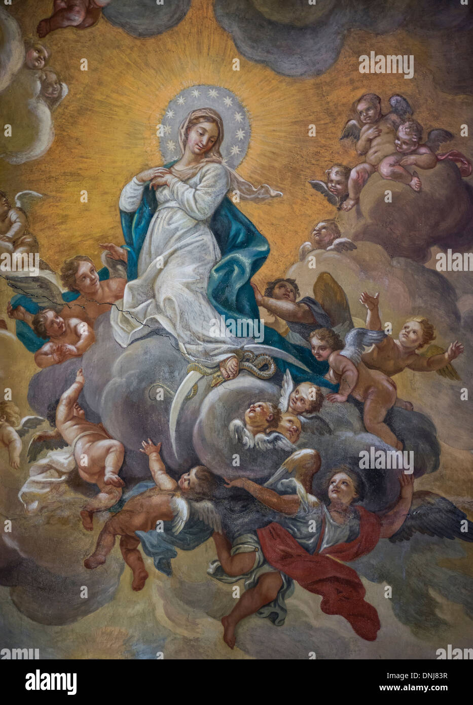 Techo fresco de la Asunción, Santa Maria Maddalena, Roma, Italia Foto de stock