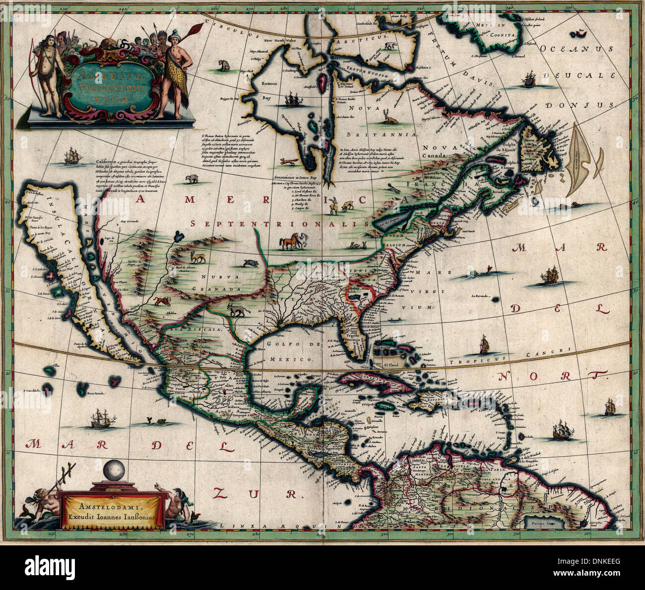 América Septentrionalis Mapa de América del Norte en enero de 1652 Foto de stock