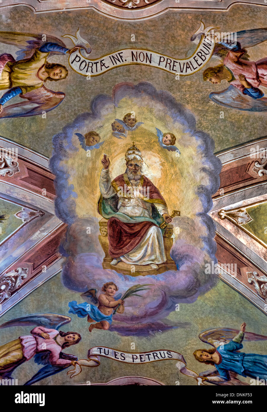 Arte - Iglesia de San Pedro, en el techo. Corniglia, Cinque Terre, Italia. Foto de stock