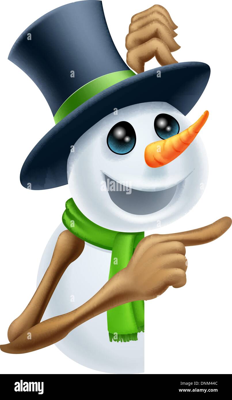 Un Muneco De Nieve En Un Sombrero De Copa Y Bufanda Verde Apuntando A Un Mensaje De Navidad Imagen Vector De Stock Alamy