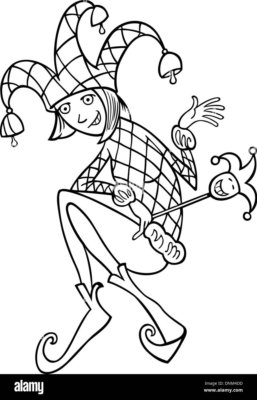 Ilustración caricatura en blanco y negro de la mujer en el bufón o Joker  disfraz Imagen Vector de stock - Alamy