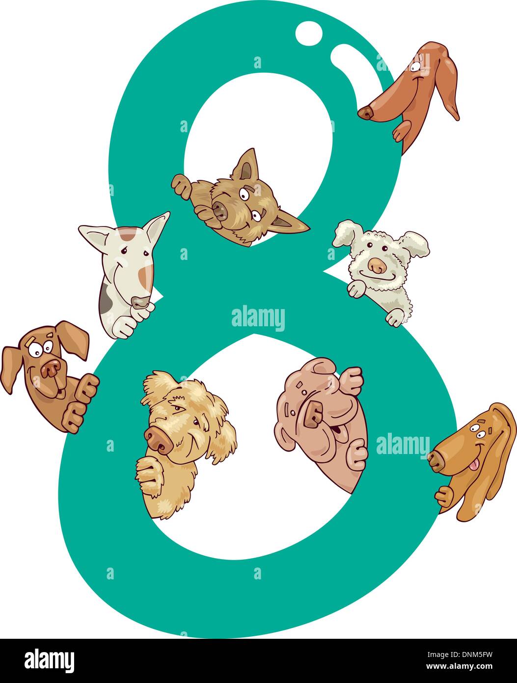 Ilustración de dibujos animados con el número ocho y perros Imagen Vector  de stock - Alamy