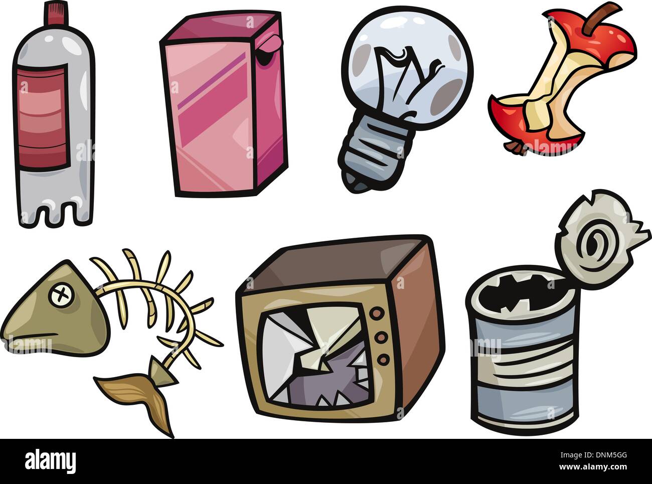 Ilustración de dibujos animados de basura o Junk objetos Conjunto de  imágenes prediseñadas Imagen Vector de stock - Alamy