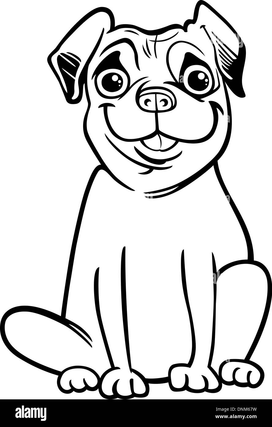 Ilustración caricatura en blanco y negro de lindo perro Pug de pura raza  para los niños Libro para colorear Imagen Vector de stock - Alamy