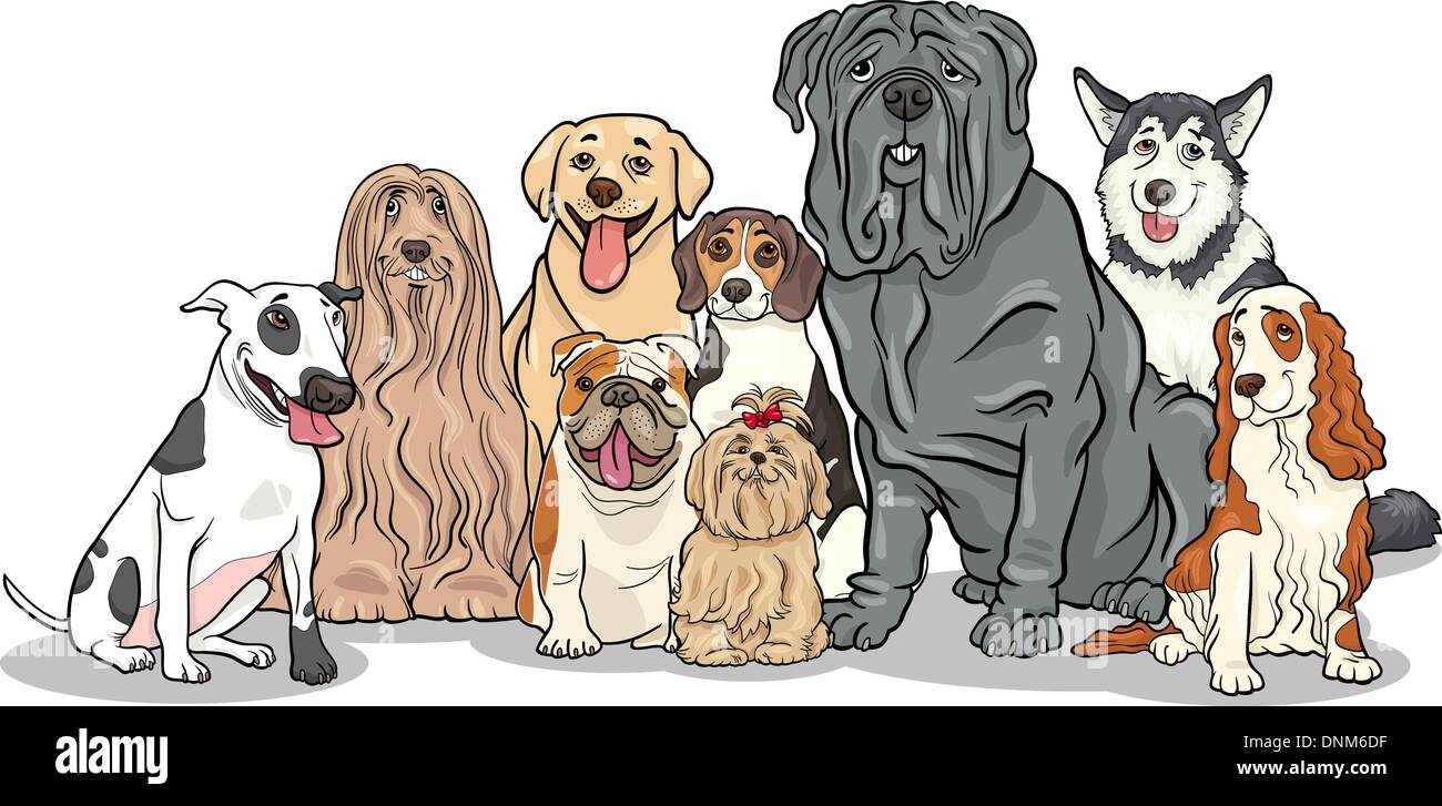 Ilustración caricatura divertida de perros de pura raza o grupo cachorros  Imagen Vector de stock - Alamy