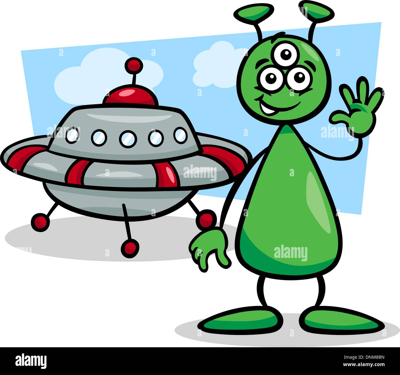 Ilustracion De Dibujos Animados Divertidos Personajes Del Comic Extranjero O Marciano Con Ovni O Nave Espacial Imagen Vector De Stock Alamy
