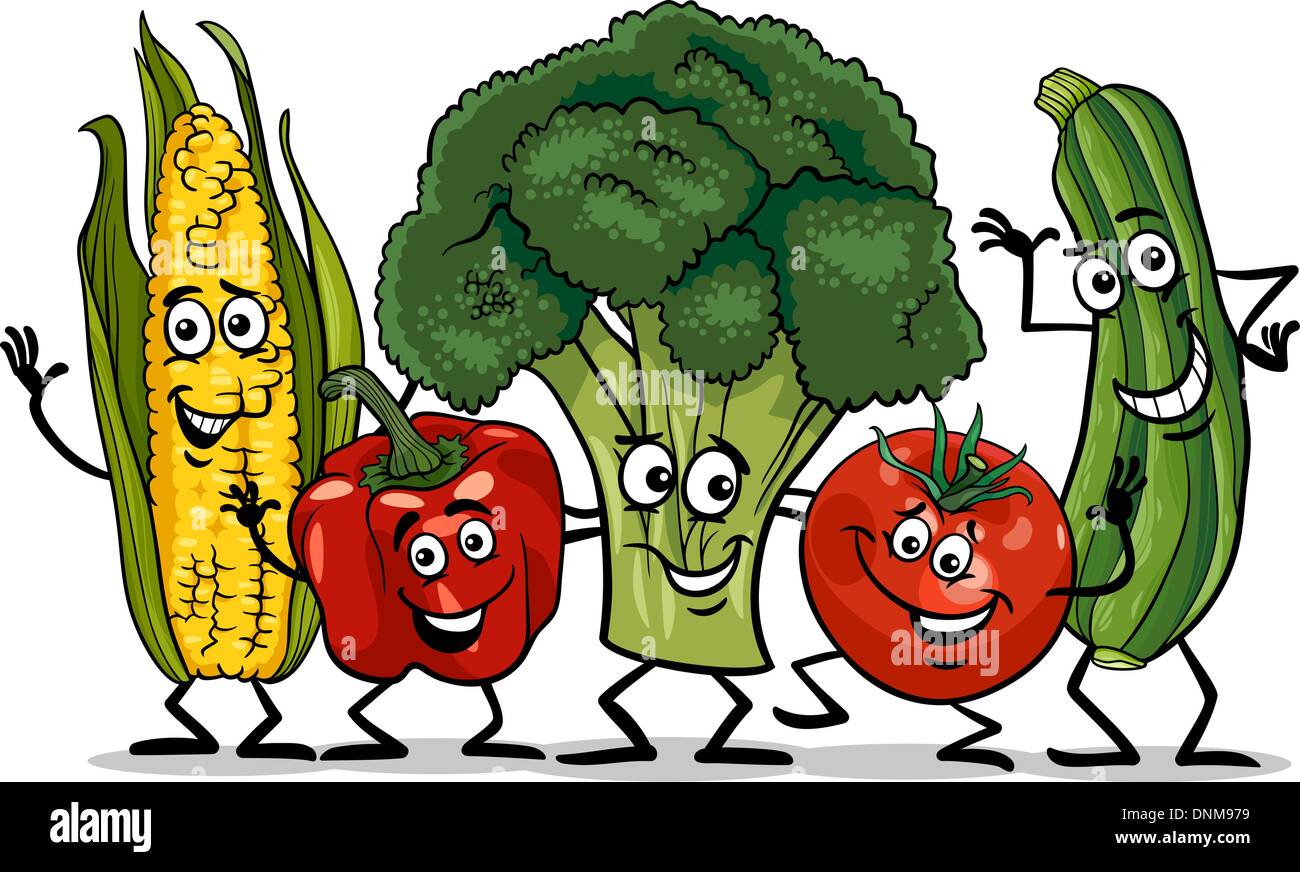 Ilustración De Dibujos Animados De Alimentos Vegetales Feliz Grupo De
