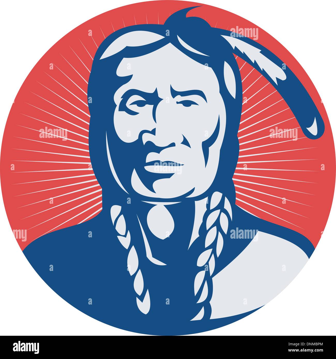 Ilustración de un jefe indio americano nativo mirando hacia la parte delantera. Ilustración del Vector