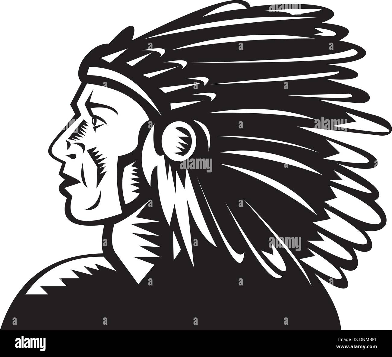 Ilustración de un jefe indio americano nativo con tocado Ilustración del Vector