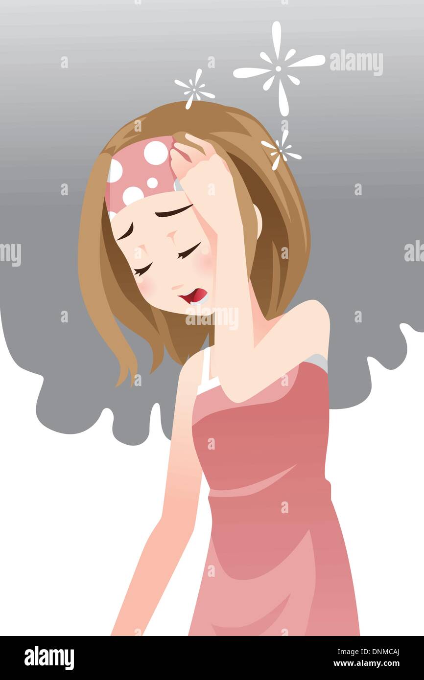 Una ilustración vectorial de una mujer a tener un dolor de cabeza Imagen  Vector de stock - Alamy