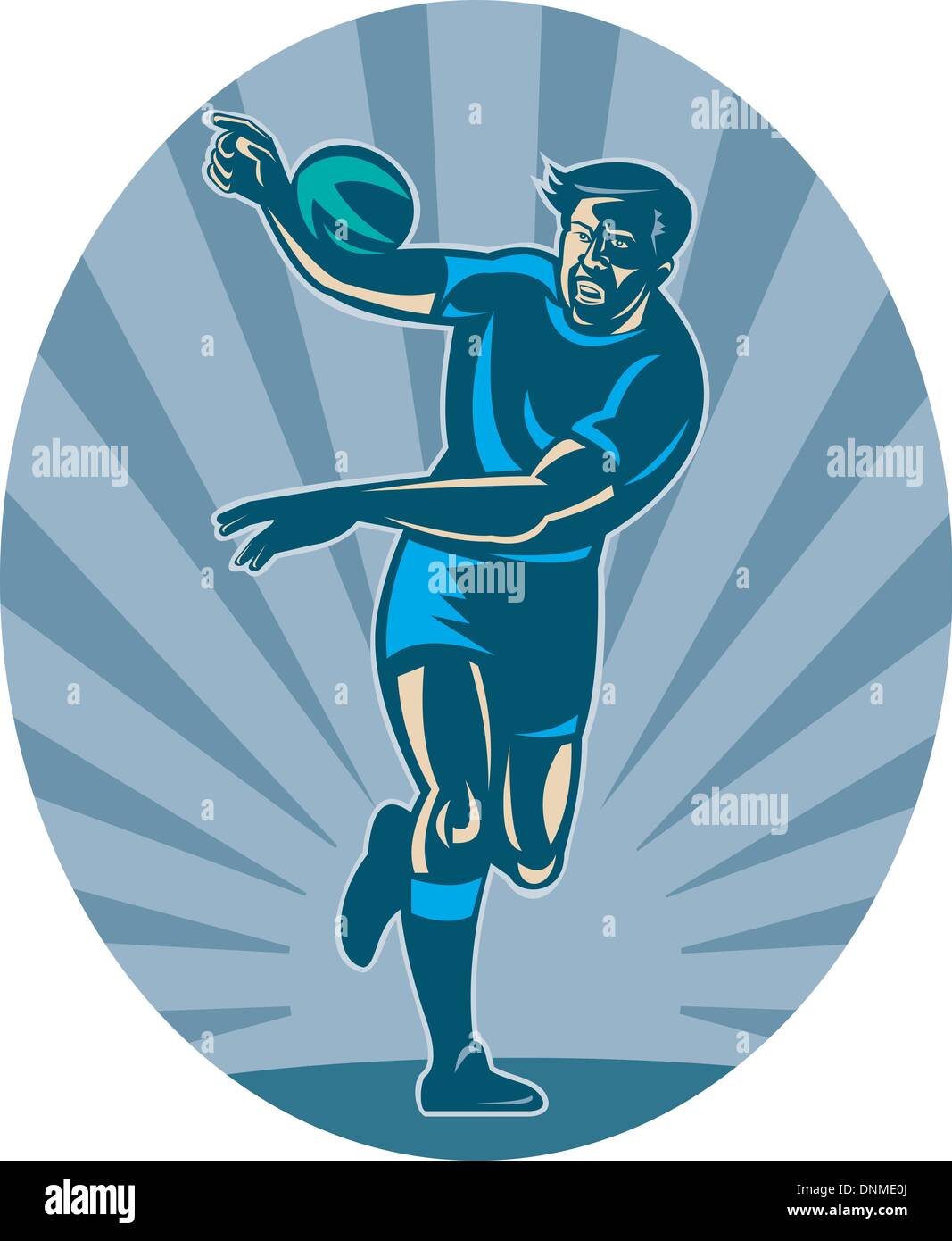 Ilustración de un jugador de rugby con la bola y pasar Ilustración del Vector