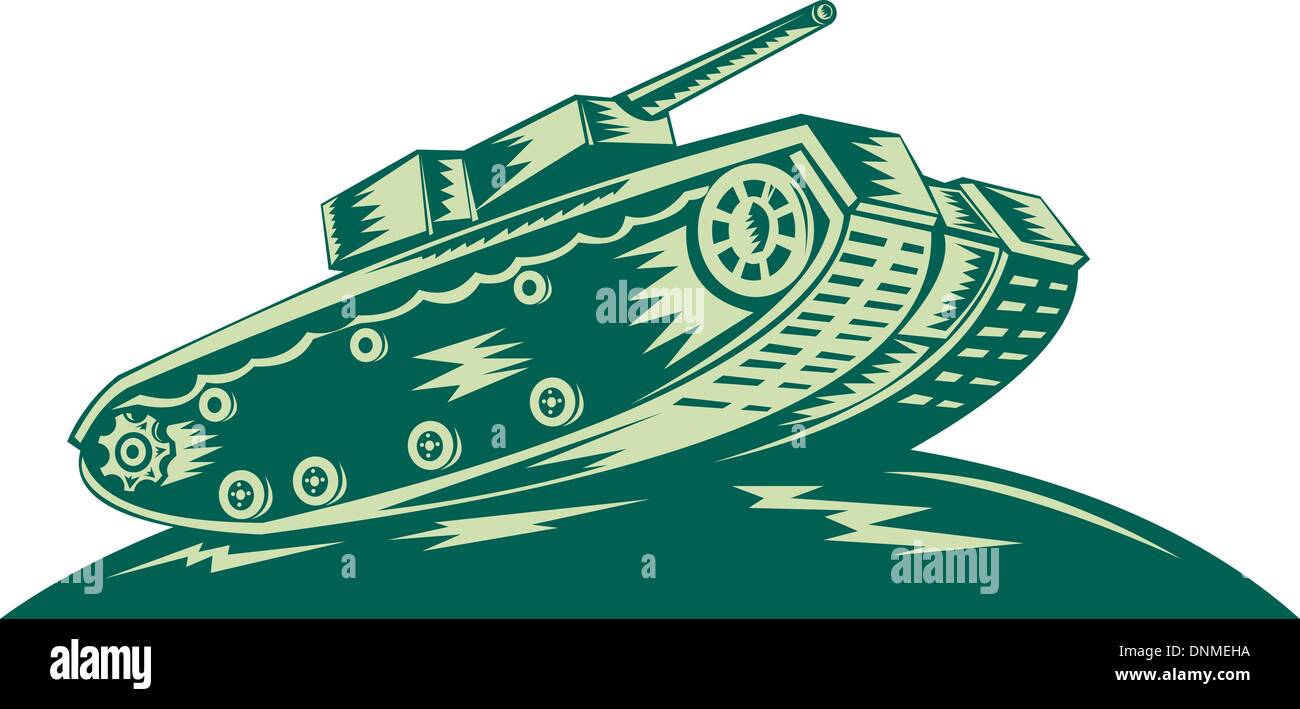 Ilustración de un tanque de batalla de la segunda guerra mundial hecho en estilo retro. Ilustración del Vector