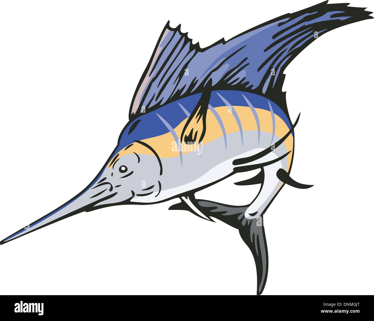 Ilustración de un pez vela peces saltando con de pesca en el fondo de este estilo retro Imagen Vector de stock - Alamy