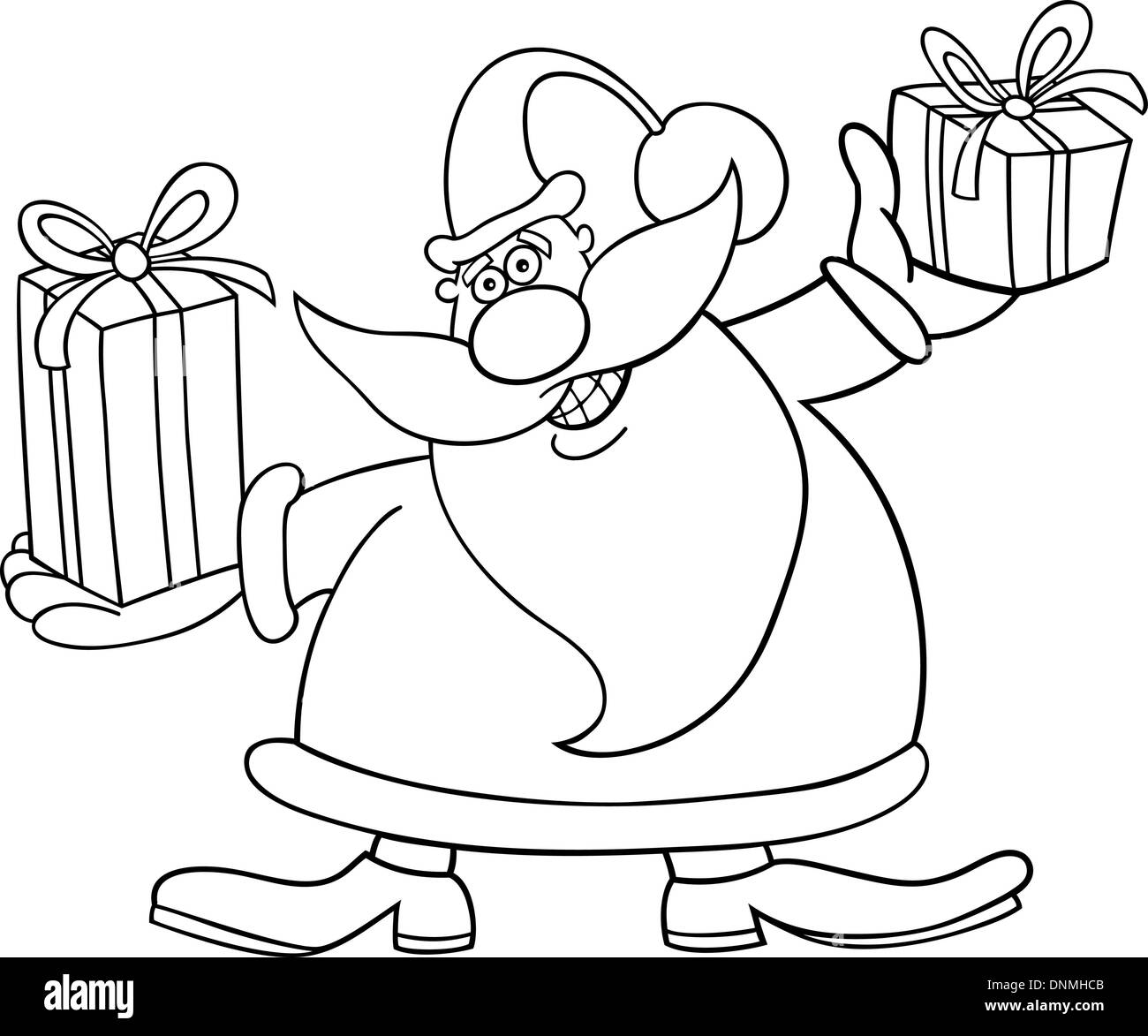 Cartoon Ilustración de Papá Noel o Santa Claus o Papá Noel con regalos para  colorear libro o página Imagen Vector de stock - Alamy