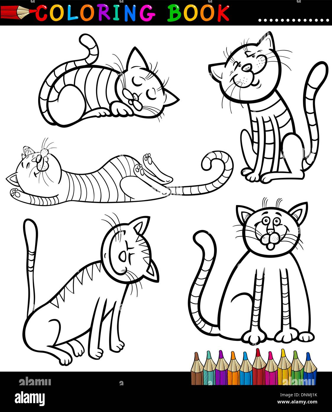 Libro para colorear o página Cartoon Ilustración de gracioso gatos o gatitos  para niños Imagen Vector de stock - Alamy